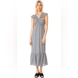 Wayf Bella Gingham Ruffle Sleeve Midi Dress Sz S